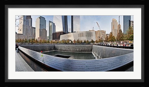 Framed 911 Memorial along side the South Tower Footprint Memorial, New York City, New York State, USA 2011 Print