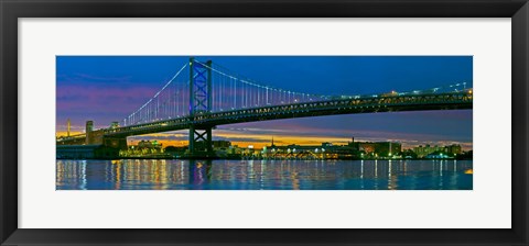 Framed Suspension bridge across a river, Ben Franklin Bridge, River Delaware, Philadelphia, Pennsylvania, USA Print