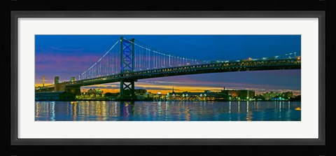Framed Suspension bridge across a river, Ben Franklin Bridge, River Delaware, Philadelphia, Pennsylvania, USA Print