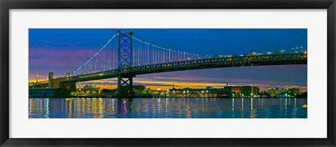 Framed Suspension bridge across a river, Ben Franklin Bridge, River Delaware, Philadelphia, Pennsylvania, USA Print