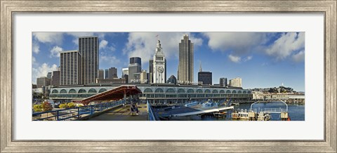 Framed Ferry terminal with skyline at port, Ferry Building, The Embarcadero, San Francisco, California, USA 2011 Print