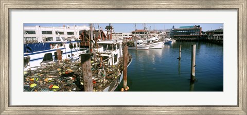Framed Fishing boats at a dock, Fisherman&#39;s Wharf, San Francisco, California, USA Print