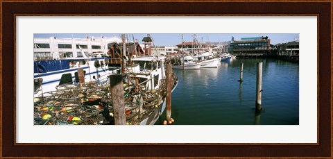 Framed Fishing boats at a dock, Fisherman&#39;s Wharf, San Francisco, California, USA Print