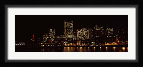 Framed Buildings at the waterfront lit up at night, San Francisco Print