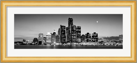 Framed Buildings at the waterfront, River Detroit, Detroit, Michigan, USA Print