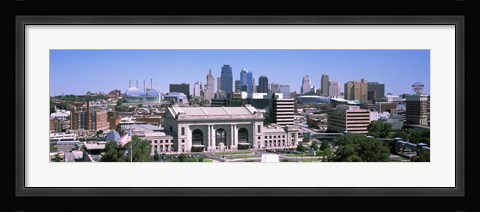 Framed Union Station with city skyline in background, Kansas City, Missouri, USA Print