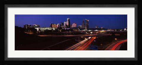 Framed Highway interchange and skyline at dusk, Kansas City, Missouri, USA Print