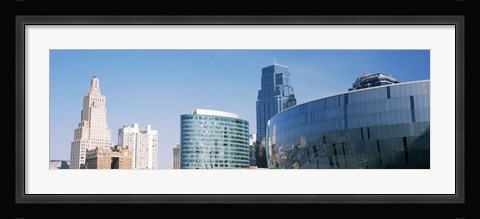 Framed Low angle view of downtown skyline, Sprint Center, Kansas City, Missouri, USA Print