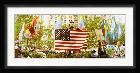 Framed Occupy Wall Street protester, Zuccotti Park, Lower Manhattan, Manhattan, New York City, New York State, USA Print