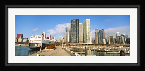 Framed Columbia Yacht Club with city skyline, Chicago, Cook County, Illinois, USA Print