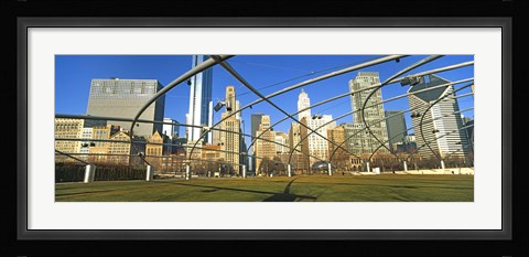 Framed Jay Pritzker Pavilion with city skyline in the background, Millennium Park, Chicago, Cook County, Illinois, USA Print