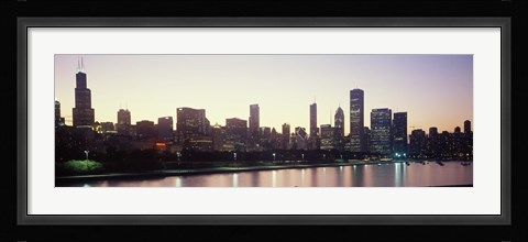 Framed City skyline with Lake Michigan and Lake Shore Drive in foreground at dusk, Chicago, Illinois, USA Print