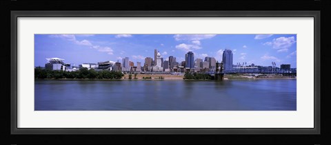 Framed Paul Brown Stadium with John A. Roebling Suspension Bridge along the Ohio River, Cincinnati, Hamilton County, Ohio, USA Print