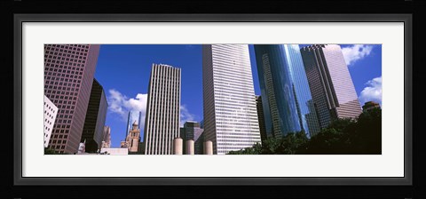 Framed Low angle view of buildings, Wedge Tower, Continental Airlines Tower, ExxonMobil Building, Chevron Building, Houston, Texas, USA Print