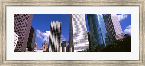 Framed Low angle view of buildings, Wedge Tower, Continental Airlines Tower, ExxonMobil Building, Chevron Building, Houston, Texas, USA Print