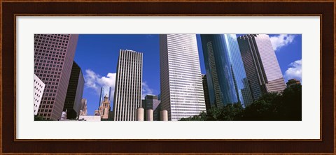 Framed Low angle view of buildings, Wedge Tower, Continental Airlines Tower, ExxonMobil Building, Chevron Building, Houston, Texas, USA Print