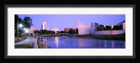 Framed Buildings at the waterfront, Arkansas River, Wichita, Kansas, USA Print