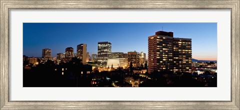 Framed Skyline at dusk, Oakland, California Print