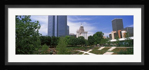 Framed Botanical garden with skyscrapers in the background, Myriad Botanical Gardens, Oklahoma City, Oklahoma, USA Print