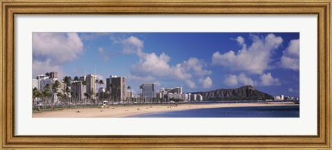 Framed Waikiki Beach with mountain in the background, Diamond Head, Honolulu, Oahu, Hawaii, USA Print