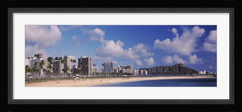 Framed Waikiki Beach with mountain in the background, Diamond Head, Honolulu, Oahu, Hawaii, USA Print