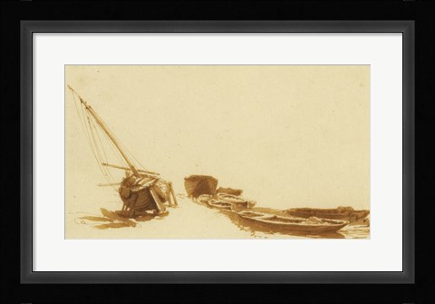 Framed Boats on Shore and in Water Print