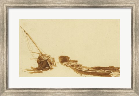 Framed Boats on Shore and in Water Print