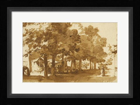 Framed Market Scene Under Trees in Katwijk Print