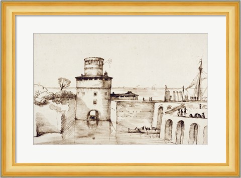 Framed Landscape with a View of a Fortified Port Print