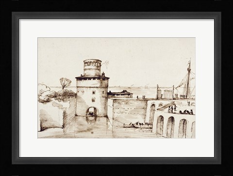 Framed Landscape with a View of a Fortified Port Print