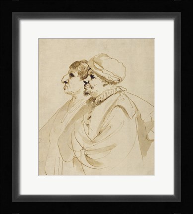 Framed Caricature of Two Men Seen in Profile Print