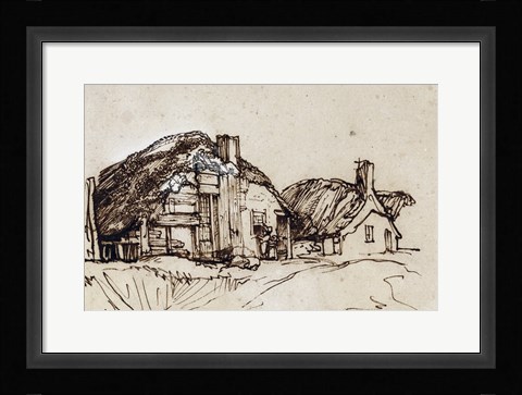 Framed Two Thatched Cottages with Figures at a Window Print