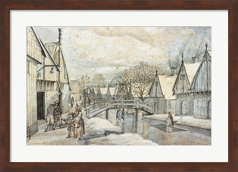 Framed Street in Jisp on a Winter&#39;s Day Print