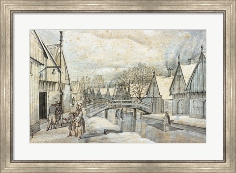 Framed Street in Jisp on a Winter&#39;s Day Print