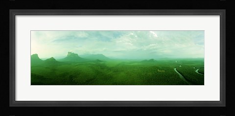 Framed Aerial View Of Green Misty Landscape, Autana Tepuy, Venezuela Print