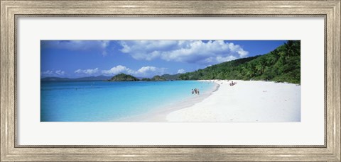 Framed Tourists on the beach, Trunk Bay, St. John, US Virgin Islands Print
