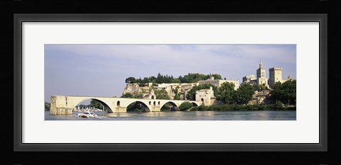 Framed Castle at the waterfront, Pont Saint-Benezet, Palais des Papes, Avignon, Vaucluse, France Print