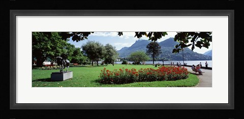 Framed Park near Lake Lugano bkgrd MT Monte Bre canton Ticino Switzerland Print
