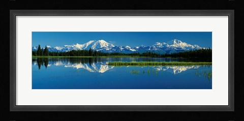 Framed Reflection Of Mountains In Lake, Mt Foraker And Mt Mckinley, Denali National Park, Alaska, USA Print