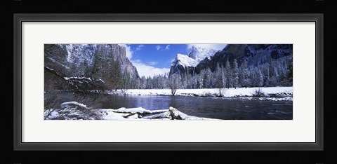 Framed USA, California, Yosemite National Park, Flowing river in the winter Print