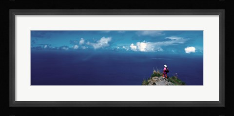 Framed Hiker Pali Kokee State Park Kauai HI USA Print