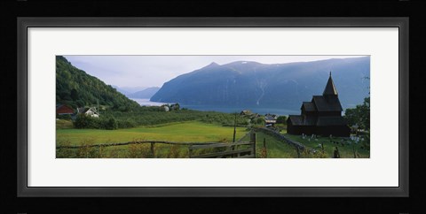 Framed Church in a village, Urnes stave church, Lustrafjorden, Luster, Sogn Og Fjordane, Norway Print