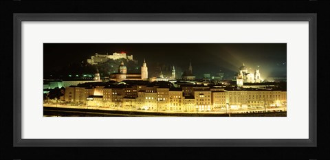 Framed Cityscape night Salzburg, Austria Print