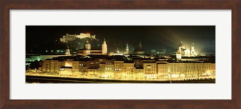Framed Cityscape night Salzburg, Austria Print