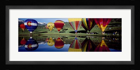 Framed Reflection of hot air balloons in a lake, Snowmass Village, Pitkin County, Colorado, USA Print