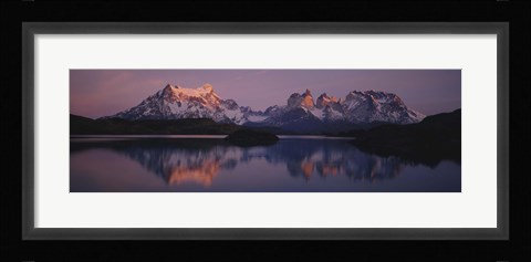 Framed Reflection of mountains in a lake, Lake Pehoe, Cuernos Del Paine, Patagonia, Chile Print