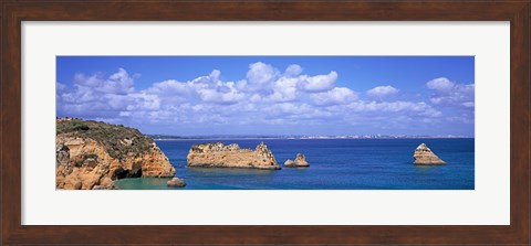 Framed Panoramic View Of A Coastline, Southern Portugal, Algarve Region, Lagos, Portugal Print