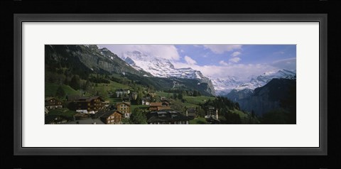 Framed High angle view of a village on a hillside, Wengen, Switzerland Print