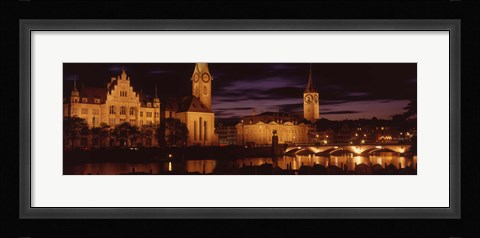 Framed Switzerland, Zurich, Limmat River at night Print