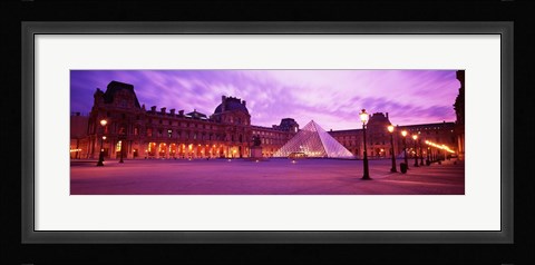 Framed Famous Museum, Sunset, Lit Up At Night, Louvre, Paris, France Print